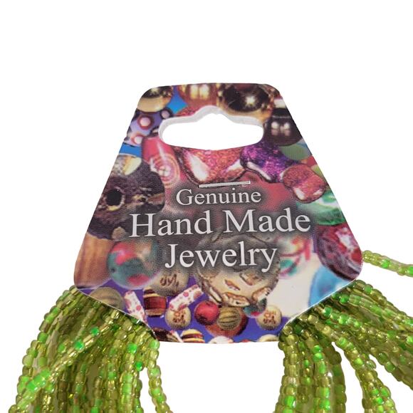 48" Long Lime Green Seed Bead Necklace Boho Multistrand India Handmade NEW - Picture 7 of 9